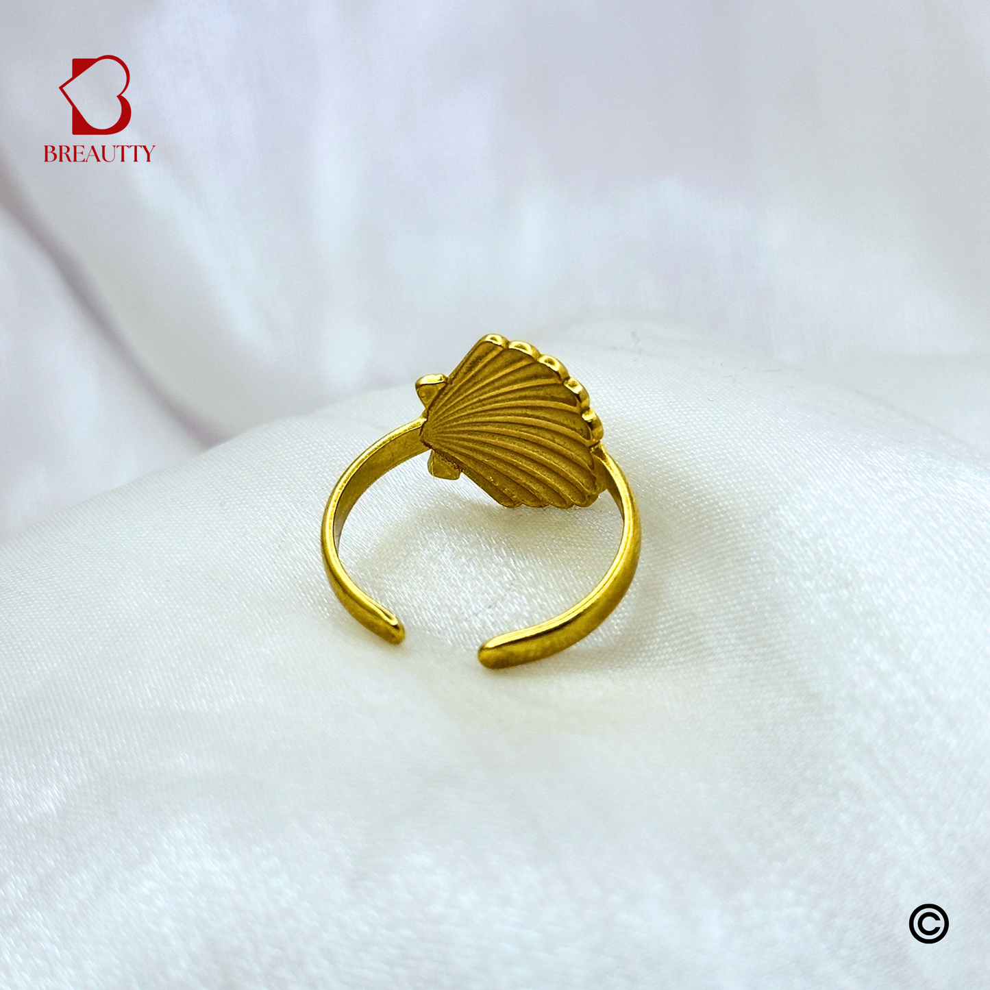 BREAUTTY SHELL SHIMMER 18K GOLD PLATED WATERPROOF LIGHTWEIGHT RING – ADJUSTABLE