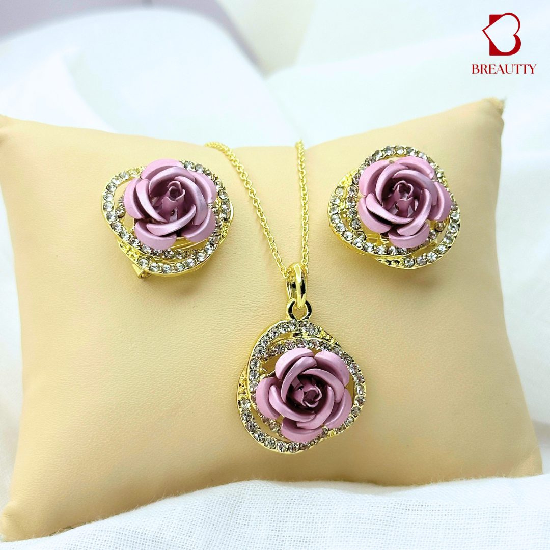 BREAUTTY 18K GOLD PLATED PURPLE ROSE PENDANT SET | DAILYWEAR