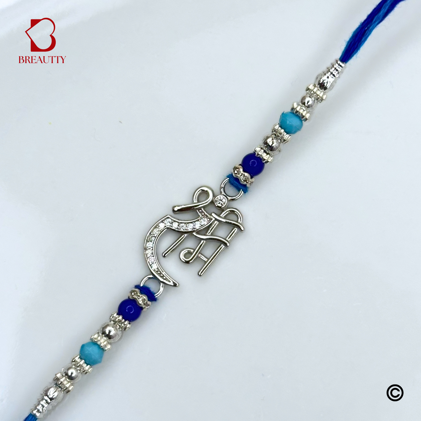 BREAUTTY RAKSHA BANDHAN 925 STERLING SILVER RAKHI "SHRI RAM" WITH BLUE THREAD | HALLMARKED SILVER RAKHI