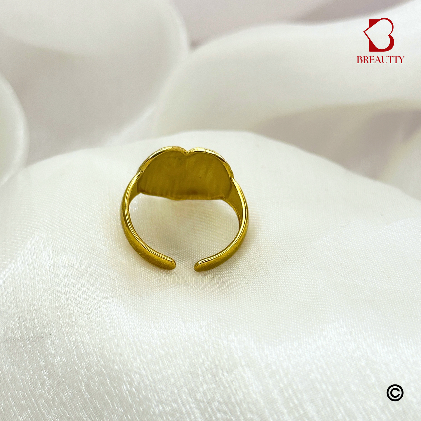 BREAUTTY HEART TEXTURE 18K GOLD PLATED WATERPROOF LIGHTWEIGHT STATEMENT RING – ADJUSTABLE