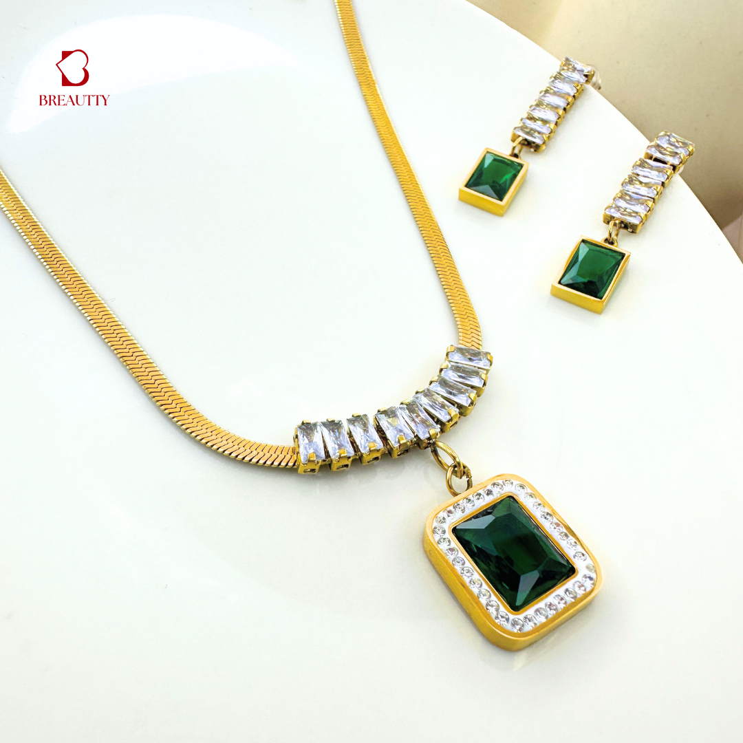 BREAUTTY IMPERIAL EMERALD LUXE SET – 14K GOLD PLATED WATERPROOF JEWELRY