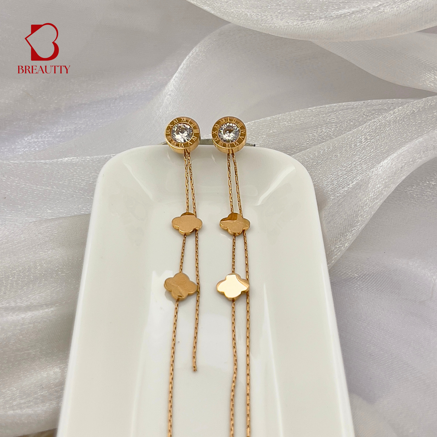 BREAUTTY 18K GOLD PLATED LONG HANGING EARRINGS BVLGARI INSPIRED | EFFORTLESS GLAMOUR