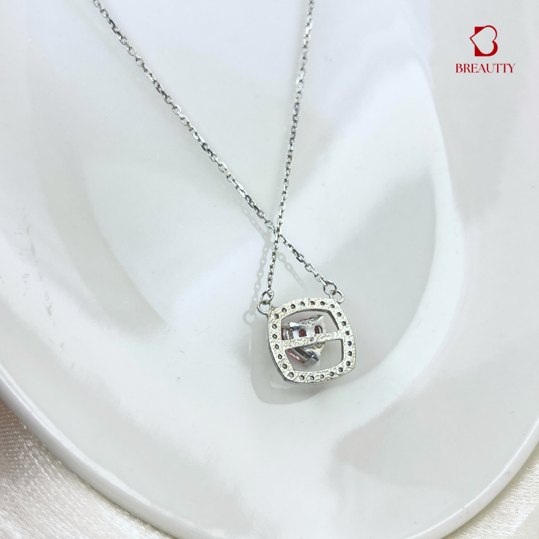 BREAUTTY PINK HEART IN SQUARE 925 STERLING SILVER NECKPIECE