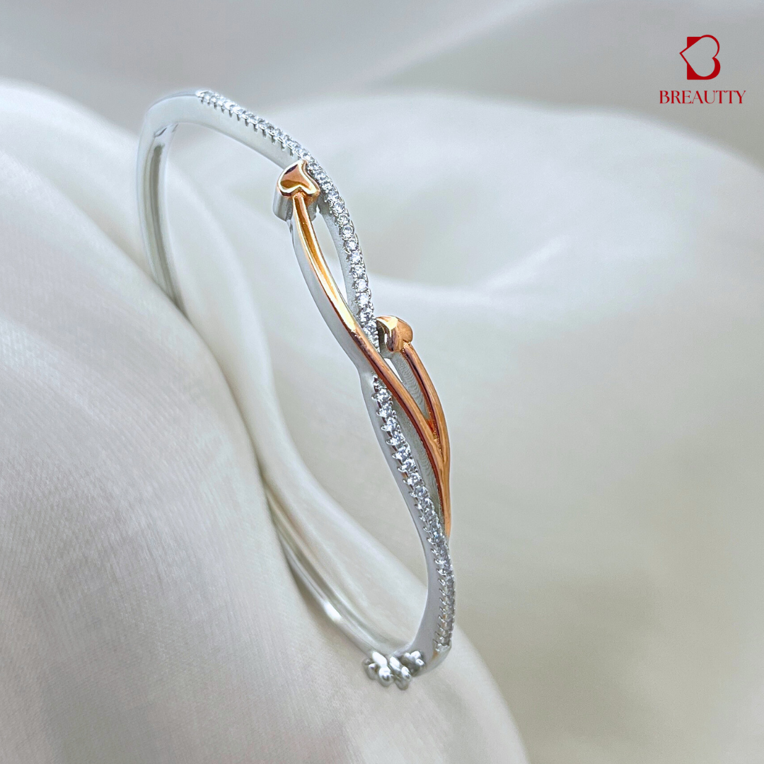 BREAUTTY INFINITY HEART CUFF BRACELET IN DUAL TONE ROSE GOLD AND SILVER