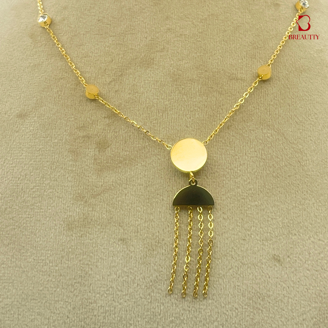 BREAUTTY STAINLESS STEEL GOLD PLATED TASSEL NECKPIECE WITH MOP STONE |WATERPROOF