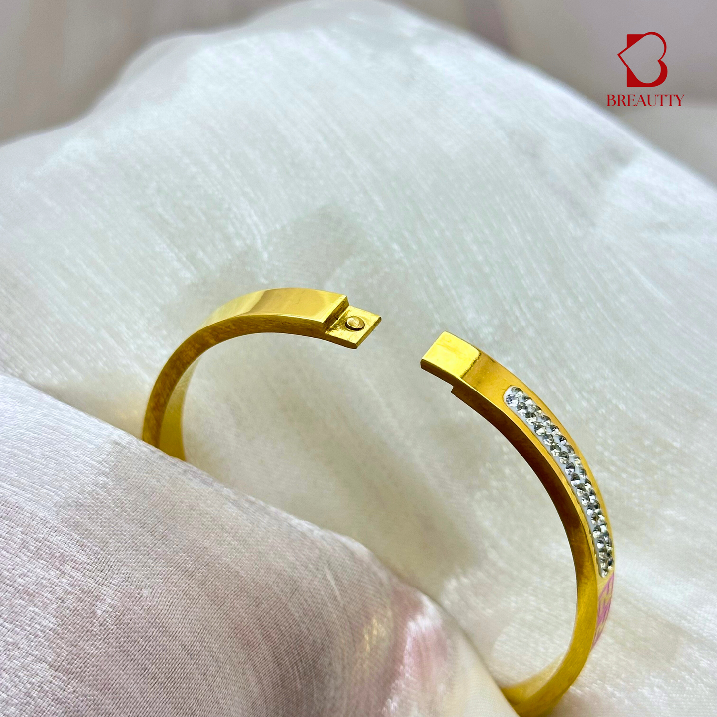 BREAUTTY BEAUTIFUL STONE STUDDED CUFF BRACELET | STAINLESS STEEL