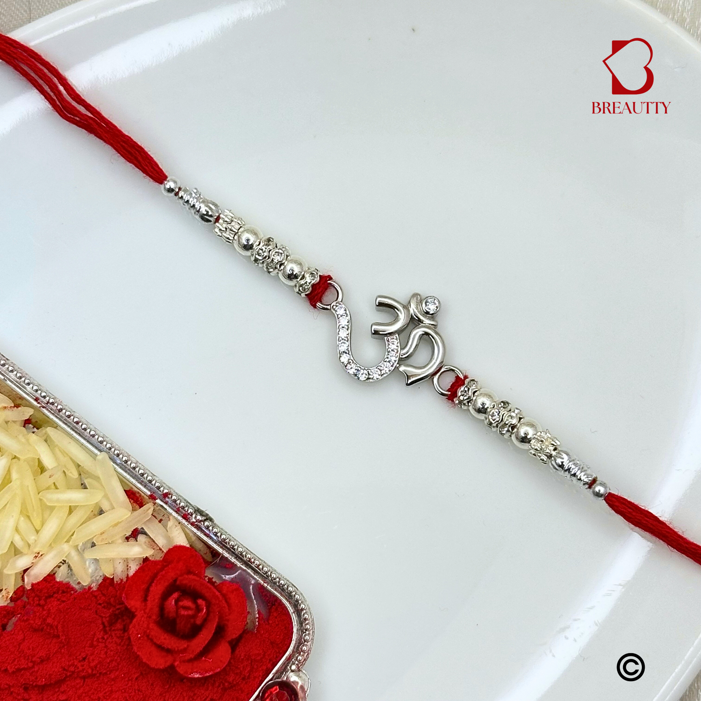 BREAUTTY RAKSHA BANDHAN 925 STERLING SILVER RAKHI "OM" WITH RED THREAD | HALLMARKED SILVER RAKHI