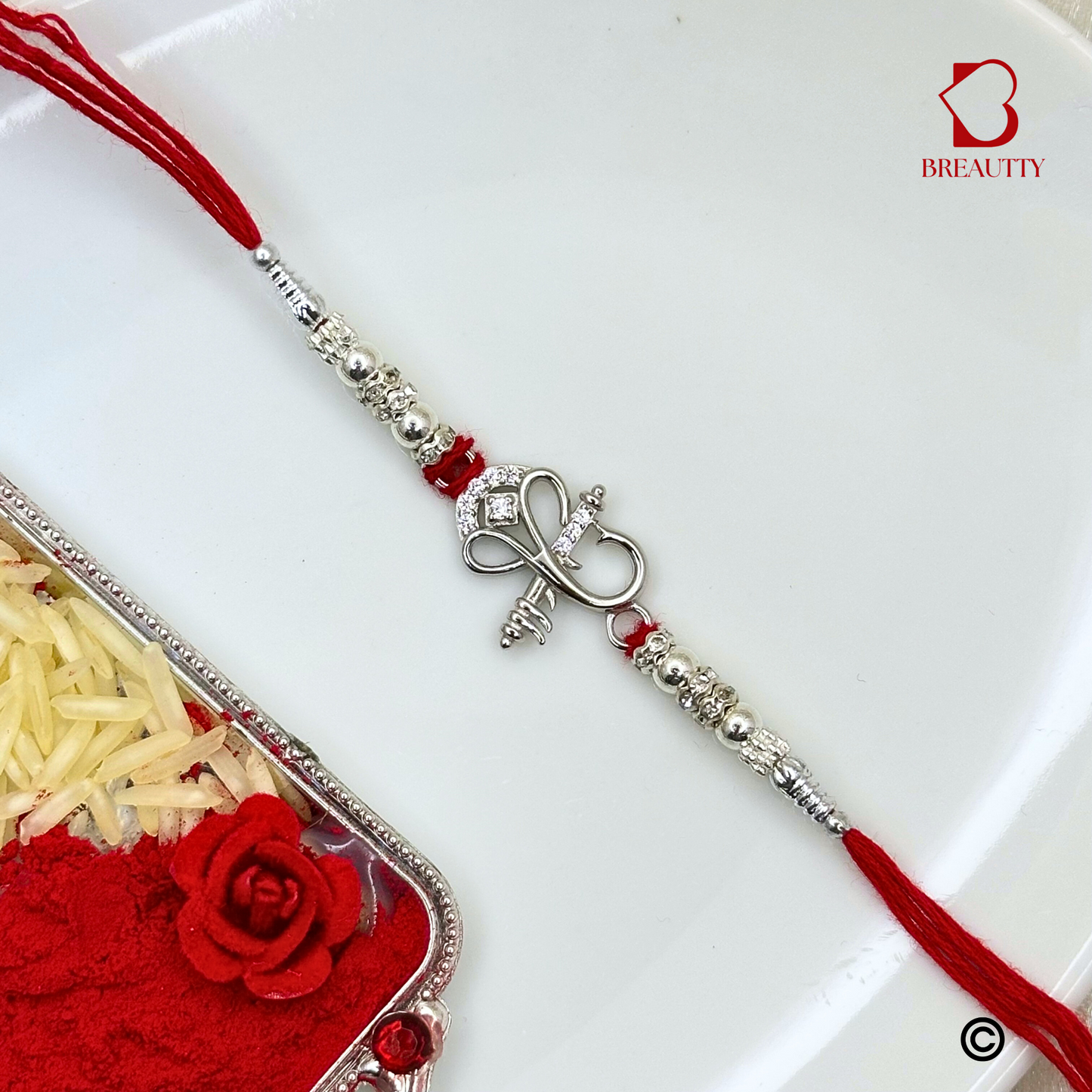 BREAUTTY RAKSHA BANDHAN 925 STERLING SILVER RAKHI "GANESHA" WITH RED THREAD | HALLMARKED SILVER RAKHI