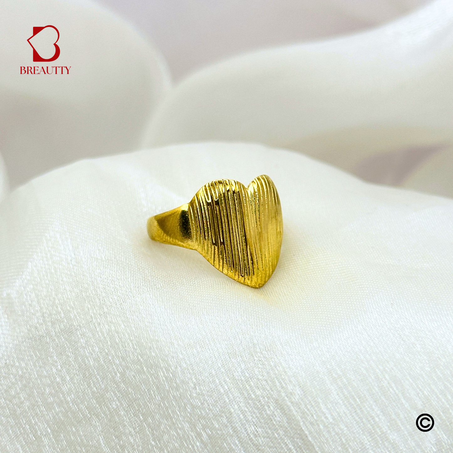 BREAUTTY HEART TEXTURE 18K GOLD PLATED WATERPROOF LIGHTWEIGHT STATEMENT RING – ADJUSTABLE
