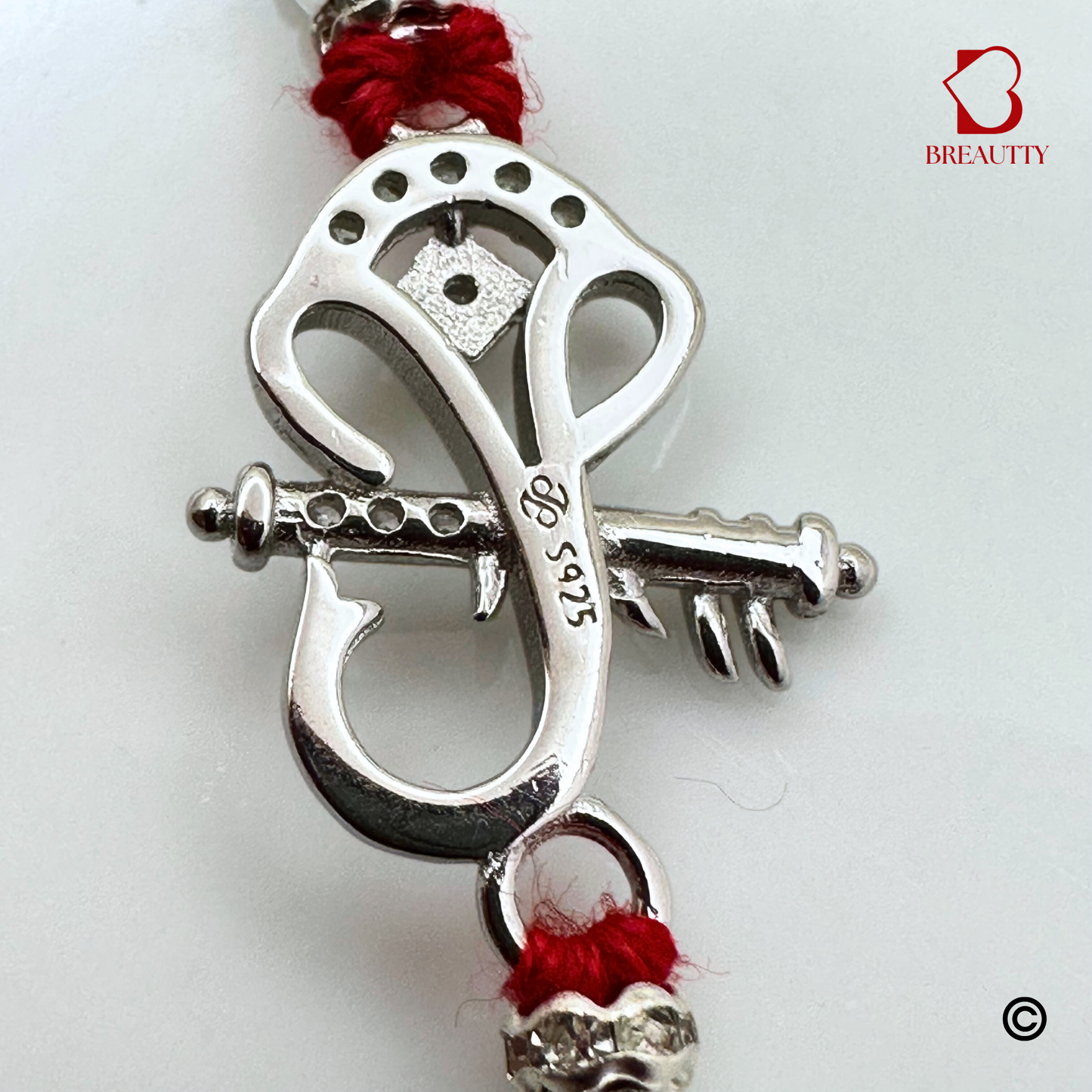 BREAUTTY RAKSHA BANDHAN 925 STERLING SILVER RAKHI "GANESHA" WITH BLUE THREAD | HALLMARKED SILVER RAKHI
