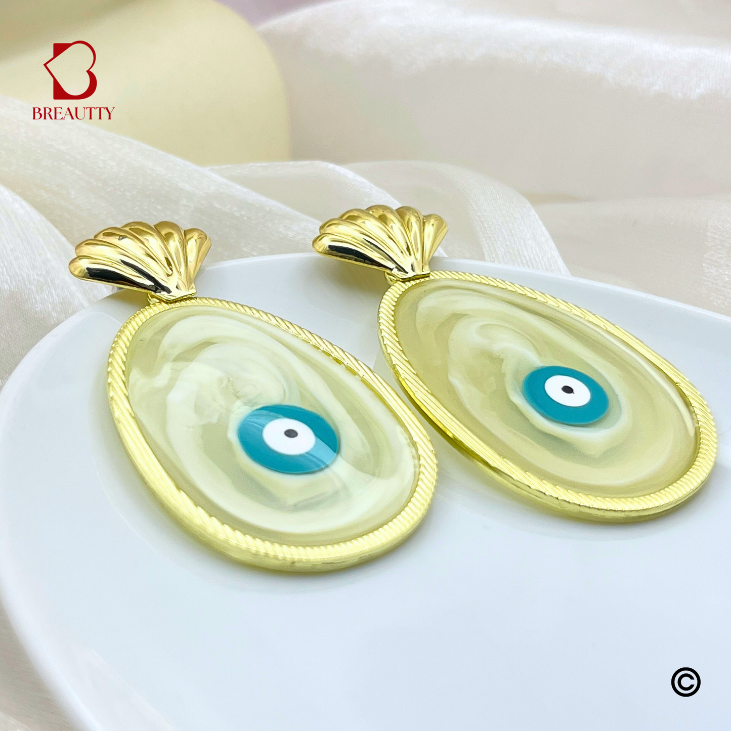 BREAUTTY 18K GOLD PLATED RESIN EVIL EYE EARRINGS