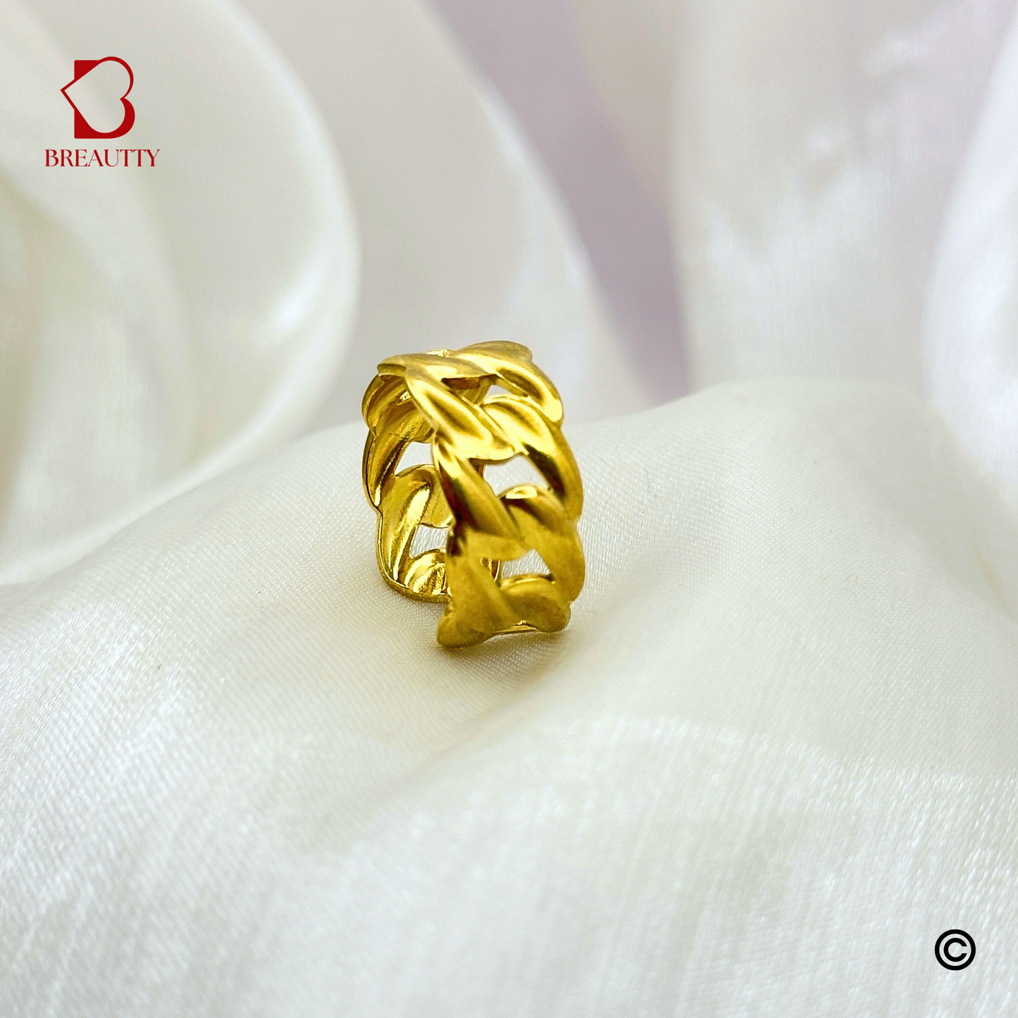BREAUTTY BRAIDED TEXTURED 18K GOLD PLATED LIGHTWEIGHT WATERPROOF RING – ADJUSTABLE