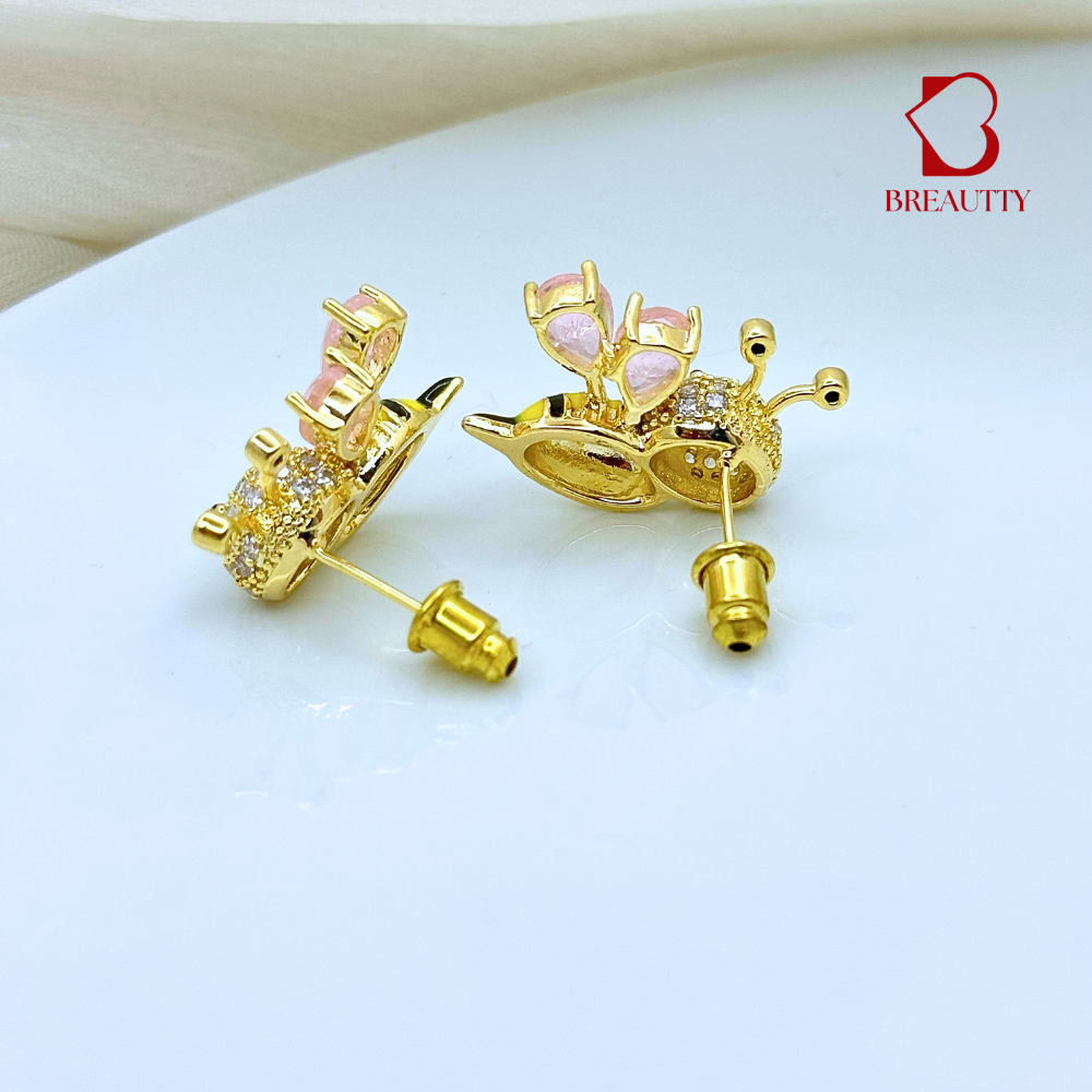 BREAUTTY HONEY BEE EARRINGS – 18K GOLD PLATED WITH PINK HEART WINGS