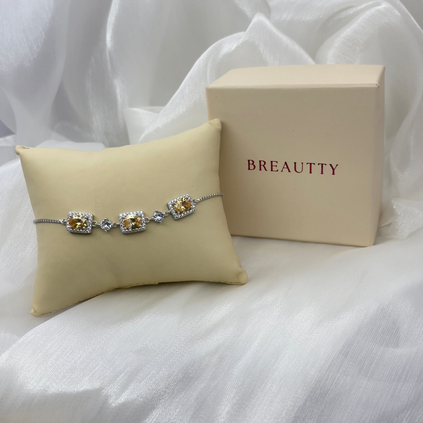 BREAUTTY 925 STERLING SILVER BROWN CITRINE STONE BRACELET | ADJUSTABLE