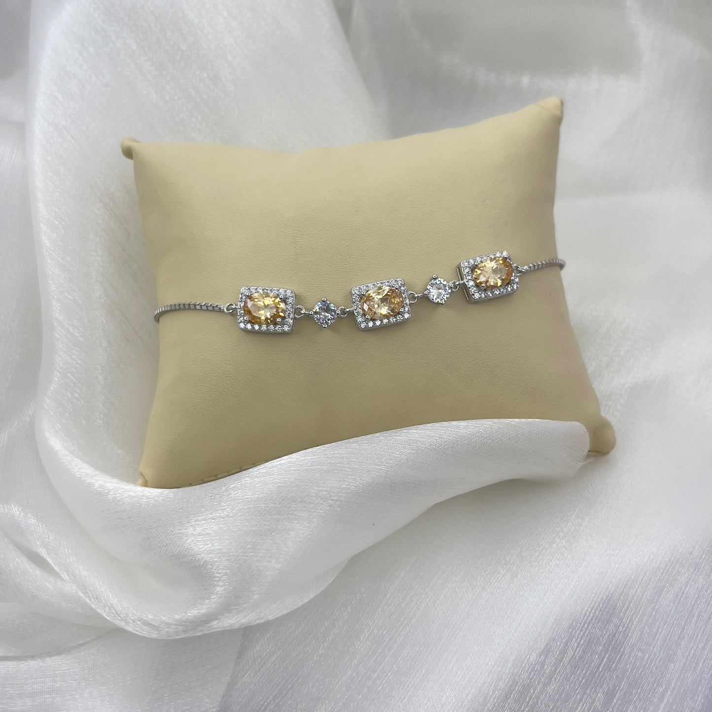 BREAUTTY 925 STERLING SILVER BROWN CITRINE STONE BRACELET | ADJUSTABLE