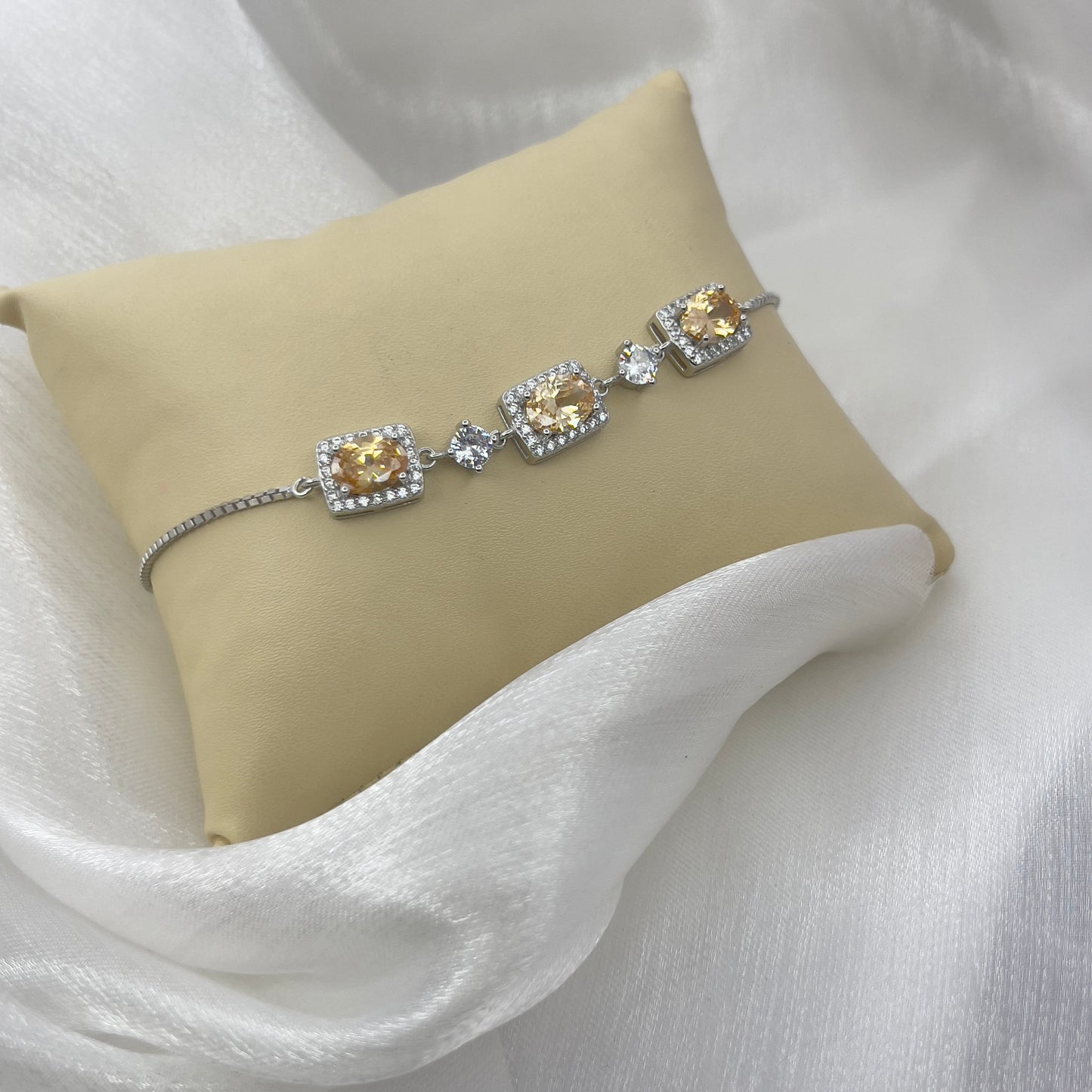 BREAUTTY 925 STERLING SILVER BROWN CITRINE STONE BRACELET | ADJUSTABLE