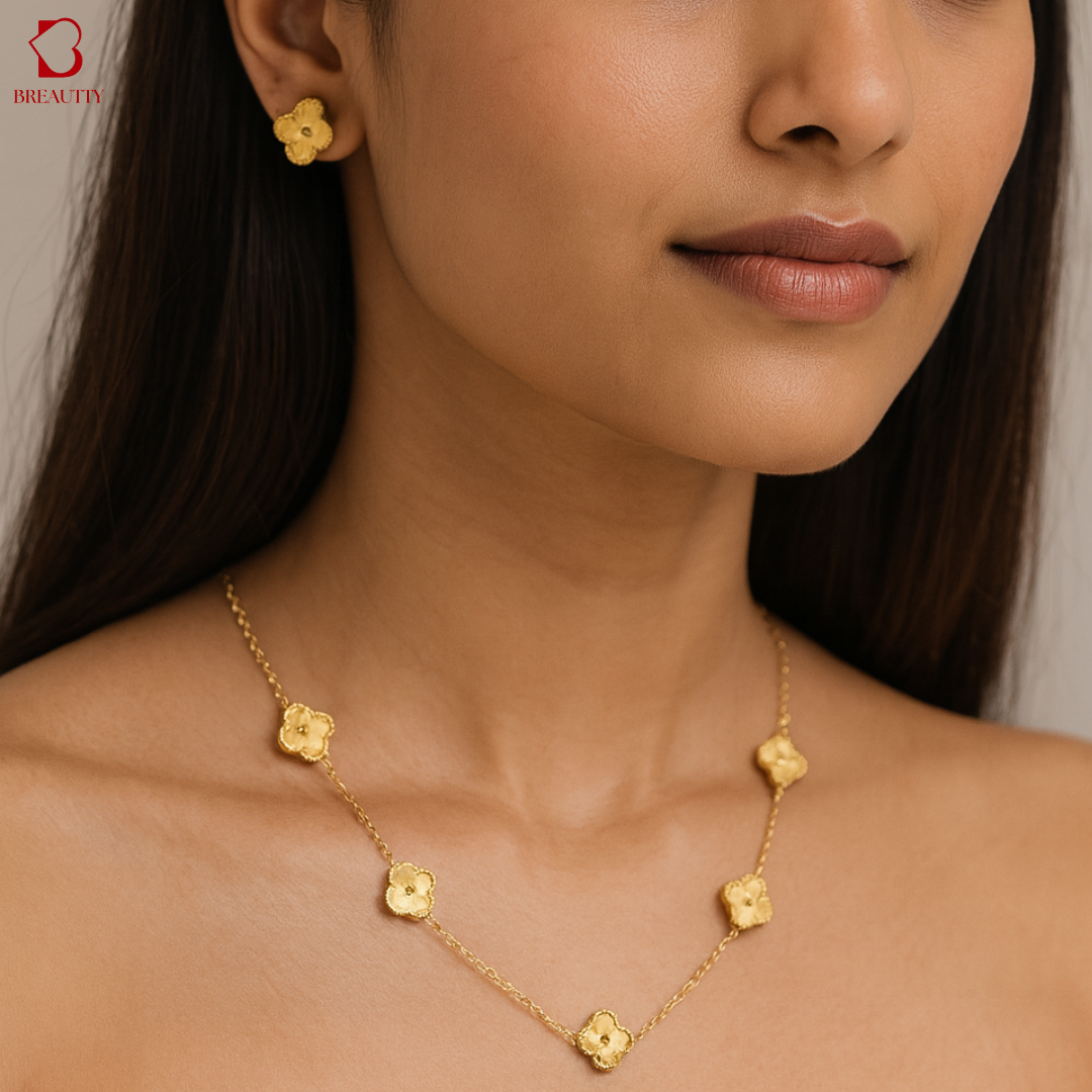 BREAUTTY CLOVER BLOOM 18K GOLD-PLATED STAINLESS STEEL JEWELLERY