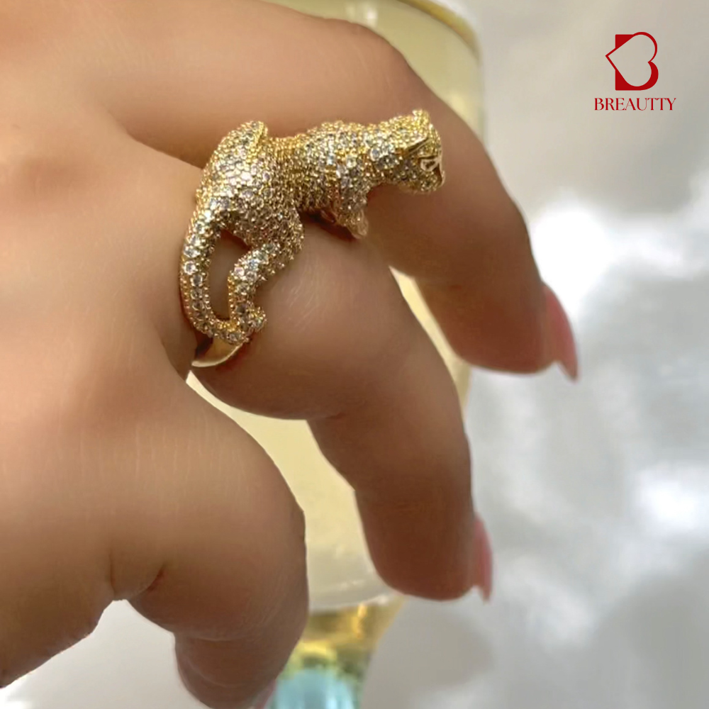 BREAUTTY 18K GOLD PLATED ADJUSTABLE COCKTAIL PANTHER RING FOR WOMEN | WILD EMPRESS