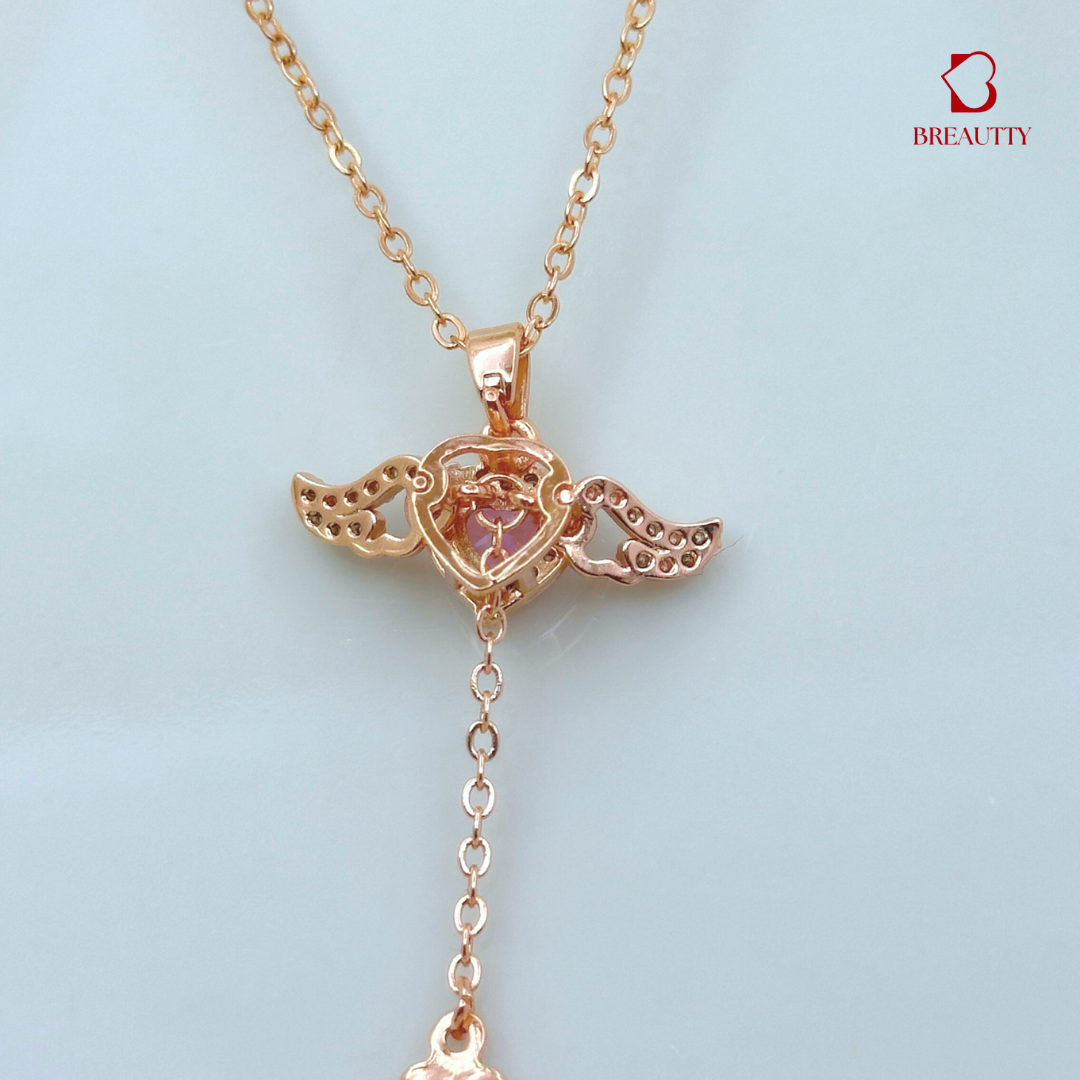 BREAUTTY 18K ROSE GOLD WISH WING PENDANT CHAIN – PINK HEART EDITION