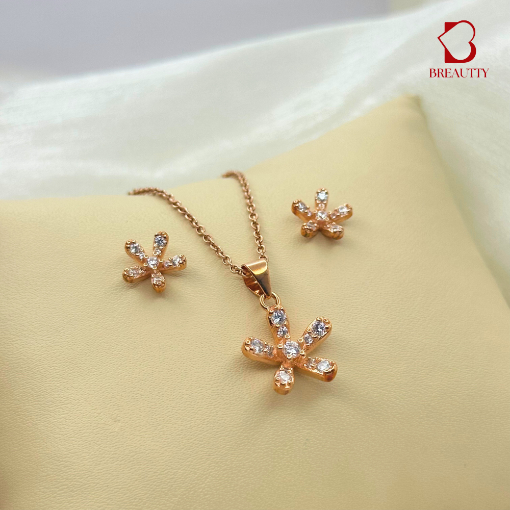 BREAUTTY BLOSSOM ROSE GOLD FLOWER PENDANT SET