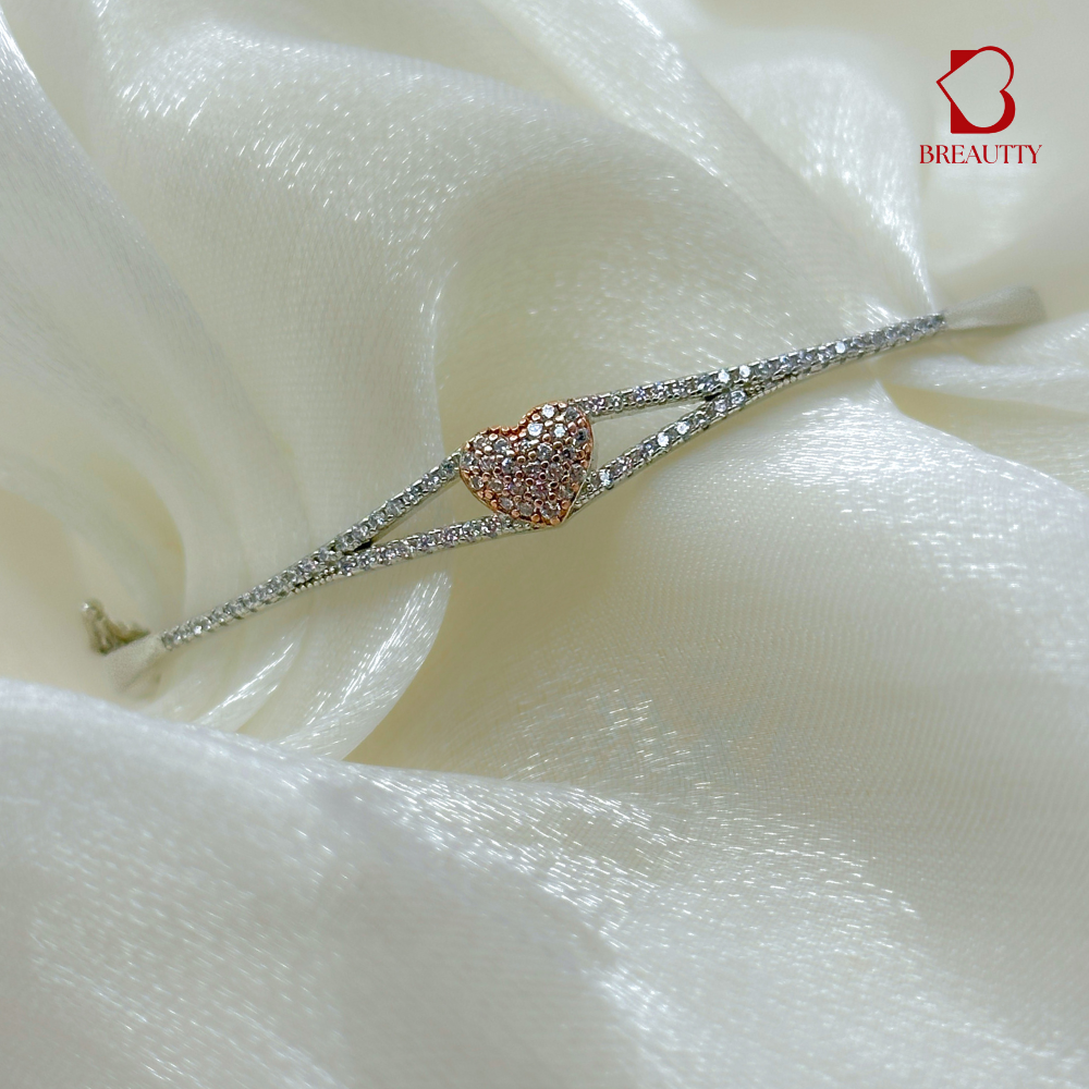 BREAUTTY PURE 92.5 STERLING SILVER HEART BRACELET IN DUAL TONE ROSE GOLD AND SILVER | ADJUSTABLE