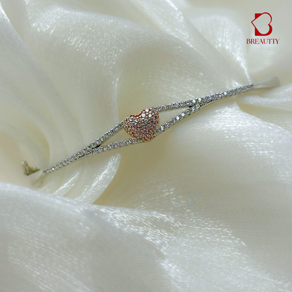 BREAUTTY PURE 92.5 STERLING SILVER HEART BRACELET IN DUAL TONE ROSE GOLD AND SILVER | ADJUSTABLE