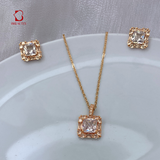 BREAUTTY 18K GOLD-PLATED WHITE STONE PENDANT SET