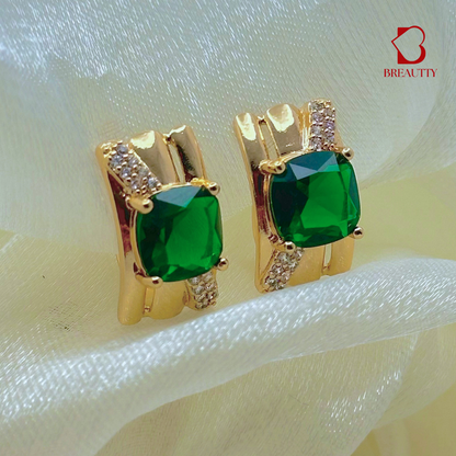 BREAUTTY EMERALD STONES STUDS EARRINGS FOR WOMAN | WATERPROOF