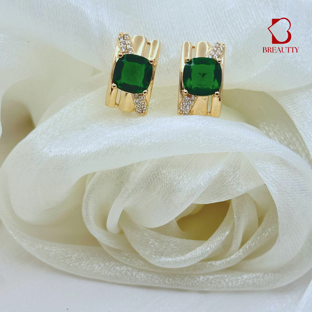 BREAUTTY EMERALD STONES STUDS EARRINGS FOR WOMAN | WATERPROOF
