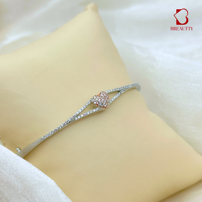 BREAUTTY PURE 92.5 STERLING SILVER HEART BRACELET IN DUAL TONE ROSE GOLD AND SILVER | ADJUSTABLE