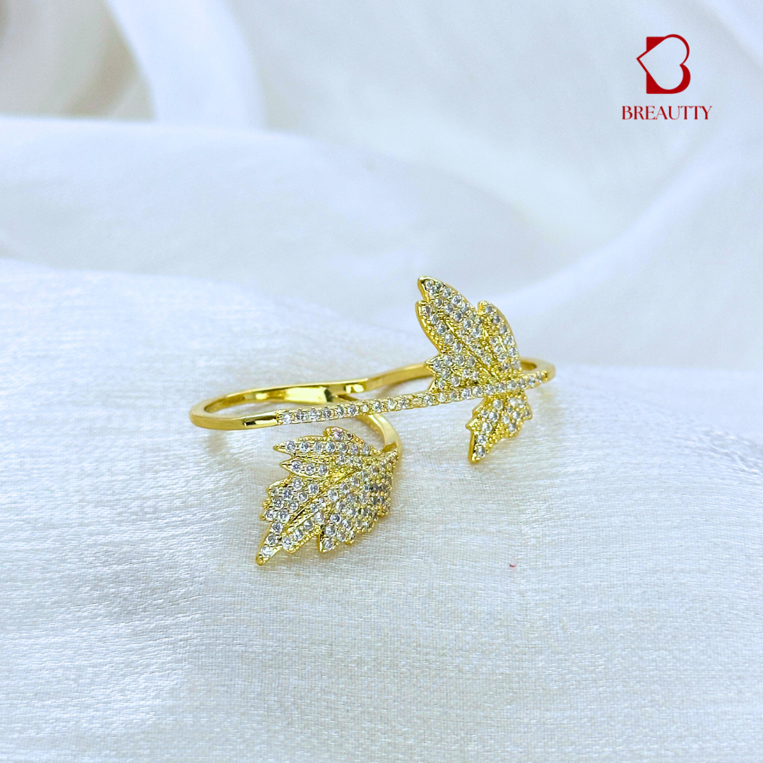 BREAUTTY TWO-PETAL LEAF ADJUSTABLE RING – 18K GOLD PLATED JEWELLERY