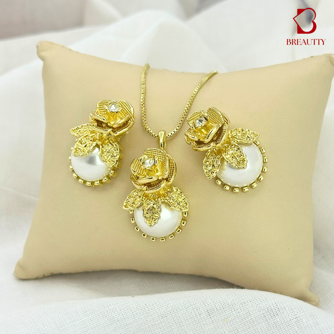 BREAUTTY 18K GOLD PLATED PEARL FLOWER PENDANT SET | FOR WOMAN | DAILYWEAR