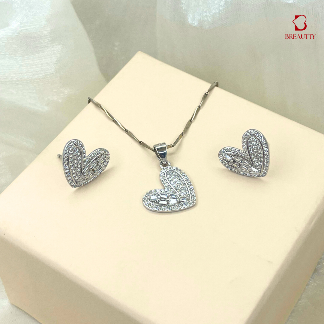 BREAUTTY KOREAN HEART CHARM PENDANT SET WITH EARRINGS