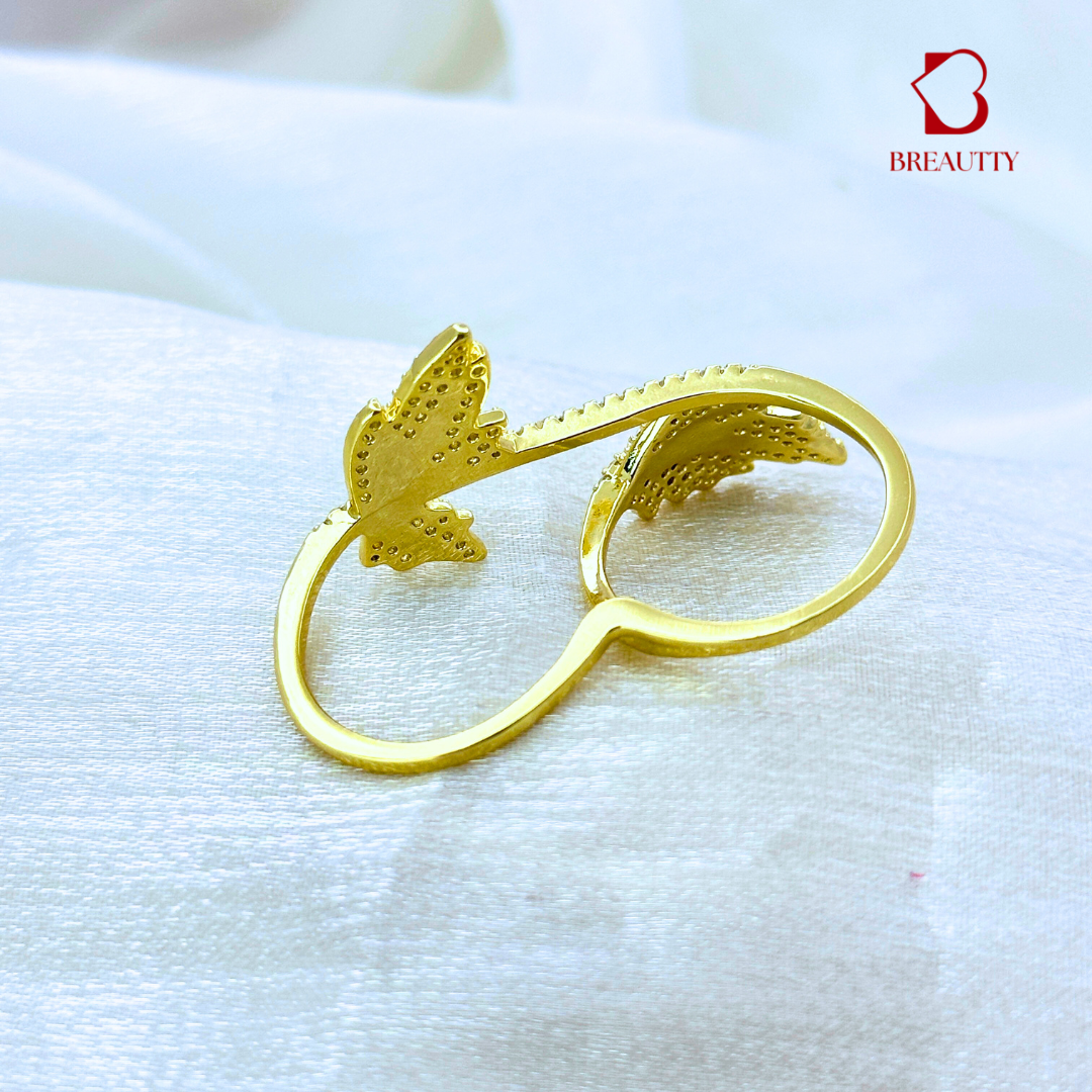 BREAUTTY TWO-PETAL LEAF ADJUSTABLE RING – 18K GOLD PLATED JEWELLERY