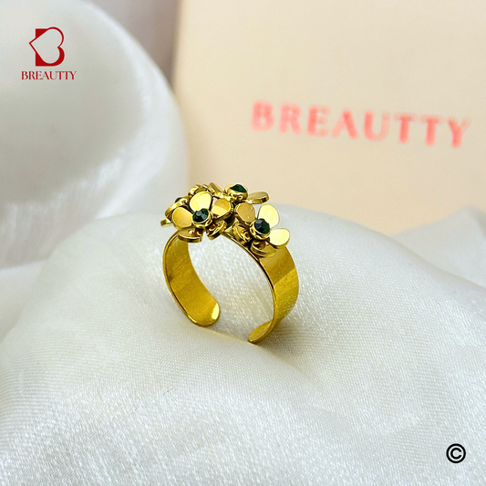 BREAUTTY BLOSSOM BOND 18K GOLD PLATED WATERPROOF LIGHTWEIGHT FLORAL RING – ADJUSTABLE