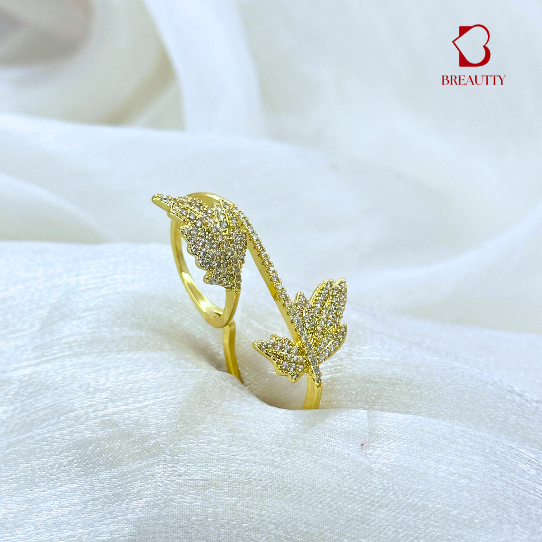 BREAUTTY TWO-PETAL LEAF ADJUSTABLE RING – 18K GOLD PLATED JEWELLERY