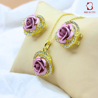 BREAUTTY 18K GOLD PLATED PURPLE ROSE PENDANT SET | DAILYWEAR