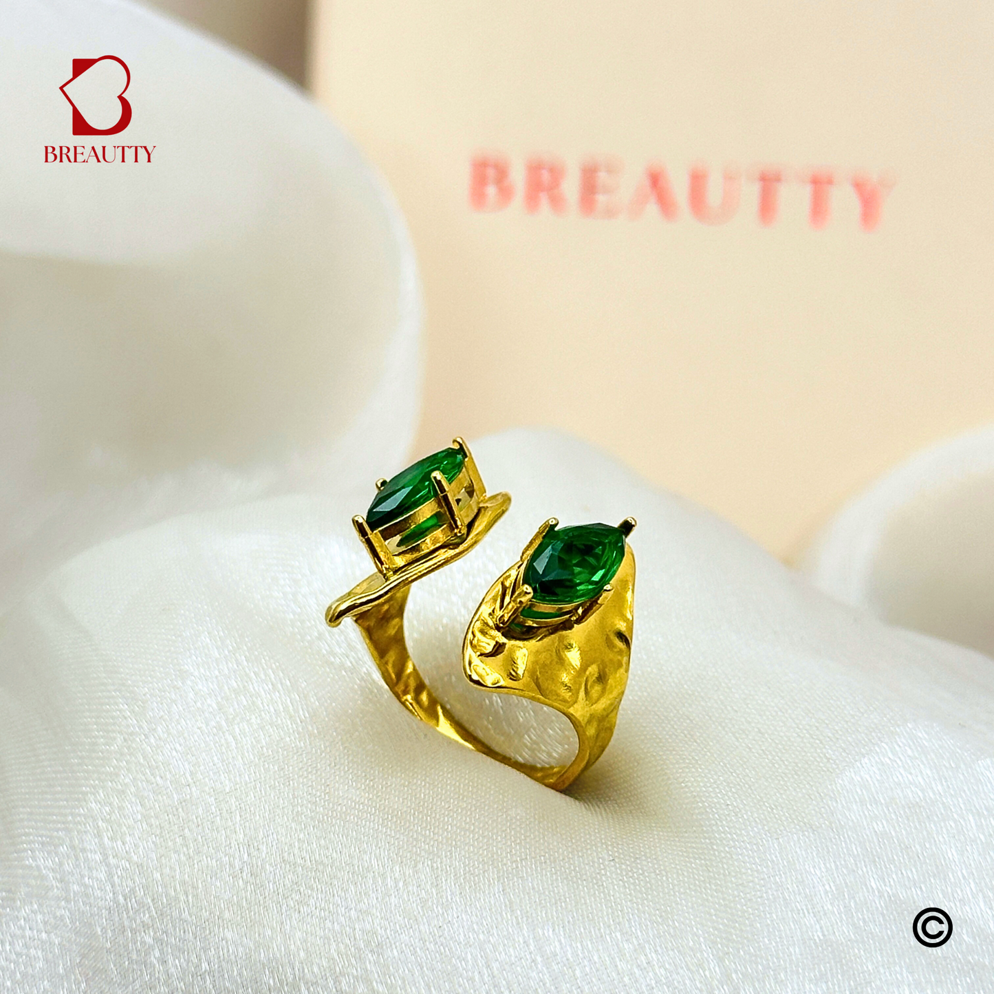 BREAUTTY DUAL GREEN FUANA 18K GOLD PLATED RING – ADJUSTABLE
