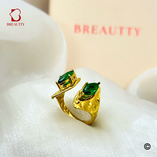 BREAUTTY DUAL GREEN FUANA 18K GOLD PLATED RING – ADJUSTABLE