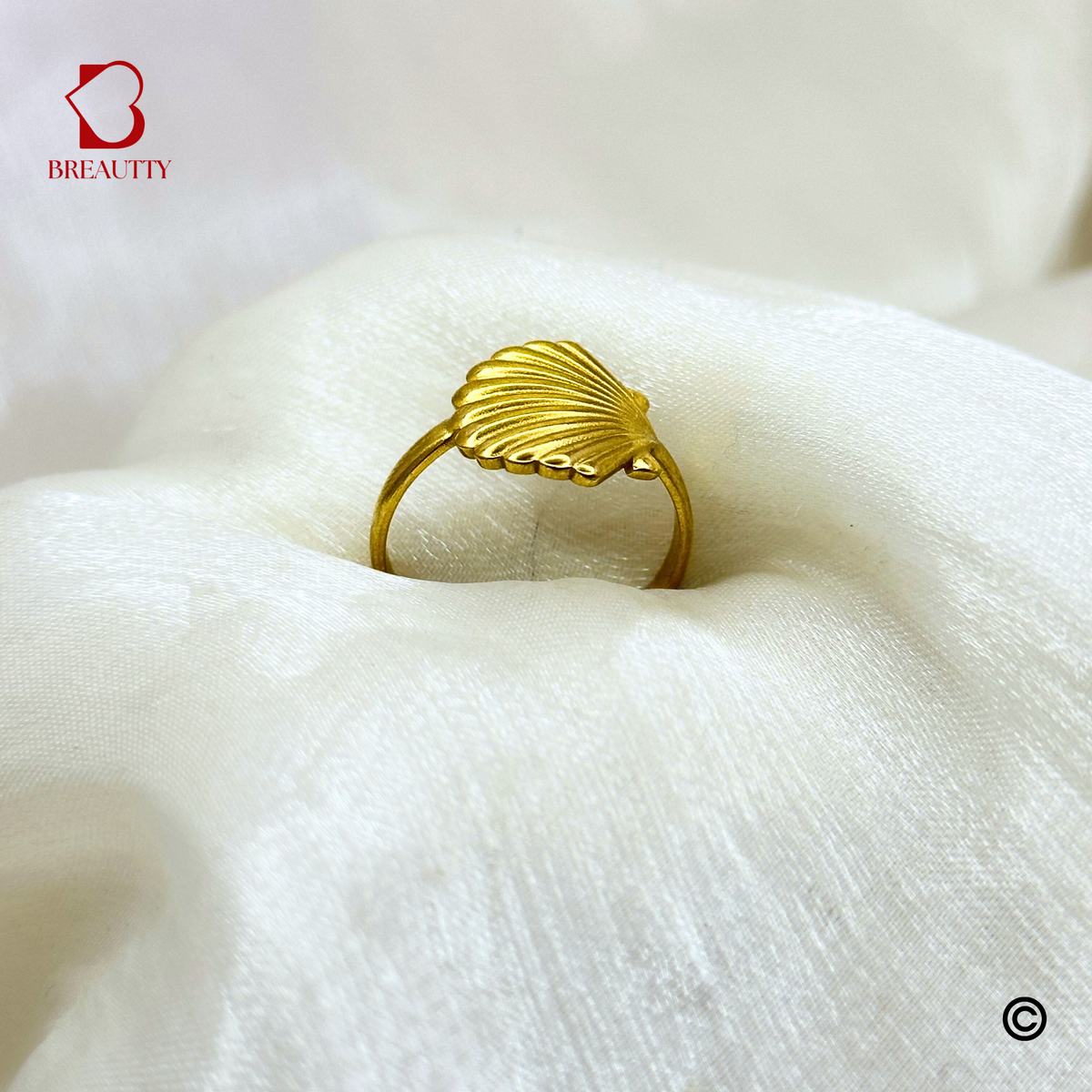 BREAUTTY SHELL SHIMMER 18K GOLD PLATED WATERPROOF LIGHTWEIGHT RING – ADJUSTABLE