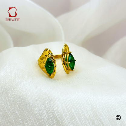 BREAUTTY DUAL GREEN FUANA 18K GOLD PLATED RING – ADJUSTABLE