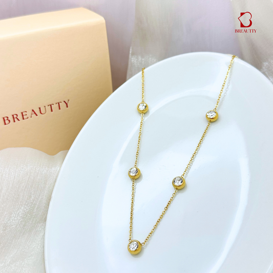 BREAUTTY 18K GOLD PLATED PEANUT CUT ZIRCONIA NECKLACE | WATERPROOF