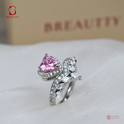 BREAUTTY 925 STERLING SILVER QUEEN RING WITH PINK STONE | ADJUSTABLE