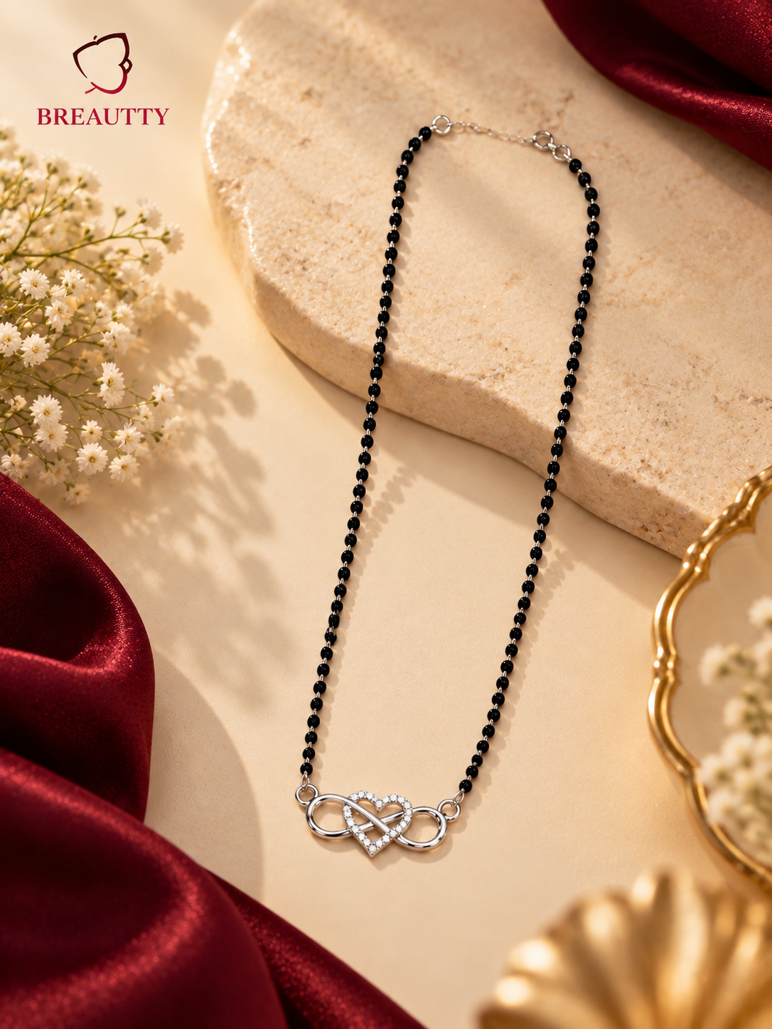 BREAUTTY 92.5 STERLING SILVER INFINITE HEART MANGALSUTRA | LIGHTWEIGHT SILVER MANGALSUTRA