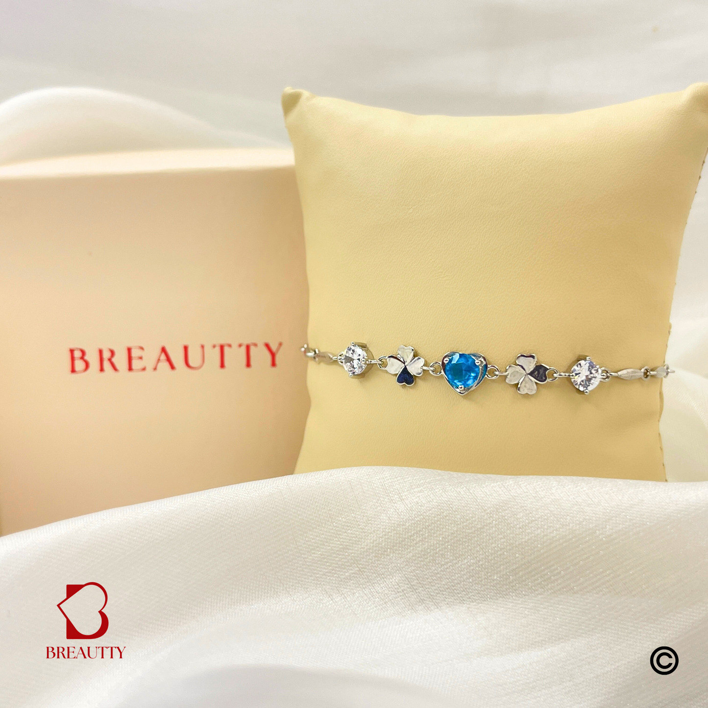 BREAUTTY 925 STERLING SILVER HEART SHAPE WITH AQUA COLOUR BRACELET | ADJUSTABLE