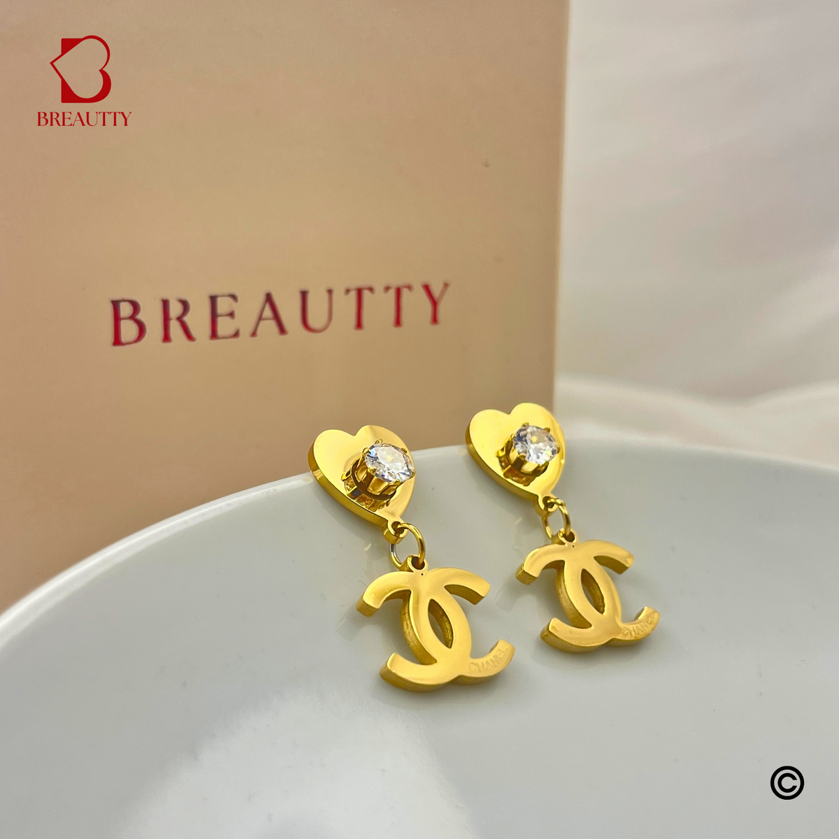 BREAUTTY 18K GOLD PLATED BRAND  INSPIRED WITH HEART EARRING