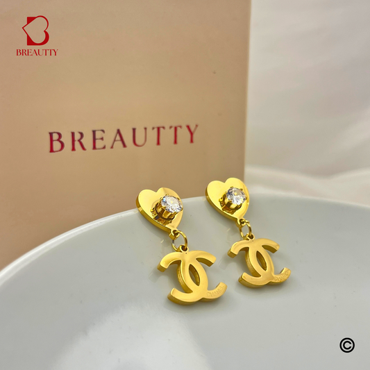 BREAUTTY 18K GOLD PLATED CHANEL INSPIRED WITH HEART EARRING