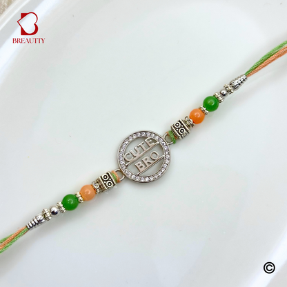 BREAUTTY RAKSHA BANDHAN 925 STERLING SILVER RAKHI  "CUTE"  WITH GREEN THREAD  | HALLMARKED SILVER  RAKHI
