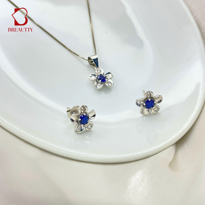 BREAUTTY  92.5 STERLING SILVER SMALL FLOWER PENDANT SET