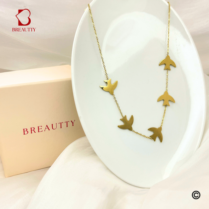 BREAUTTY 18K GOLD PLATED DOVE BIRDS NECKPIECE